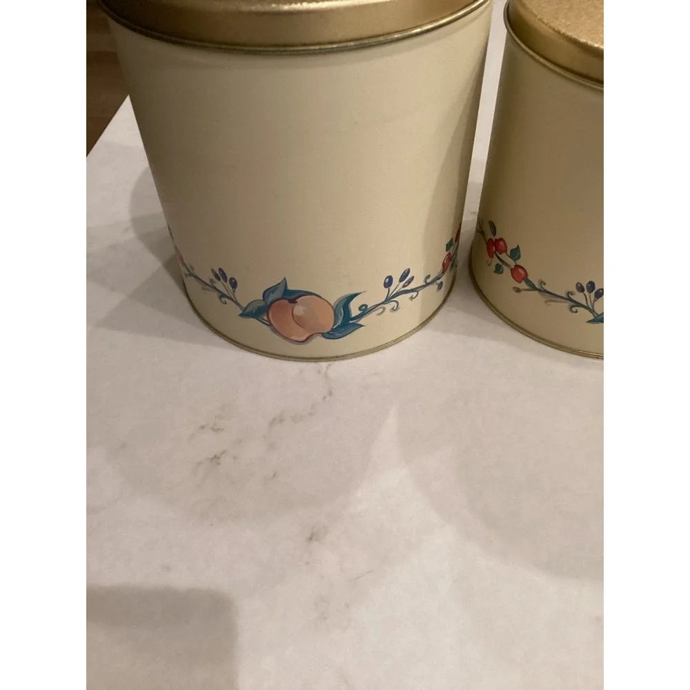 Ballonoff Metal Tin Canister Set Four Sizes Fruit Delight Design 1970's Era